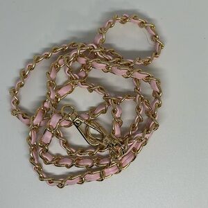 47” Pink Leather & Gold crossbody chain